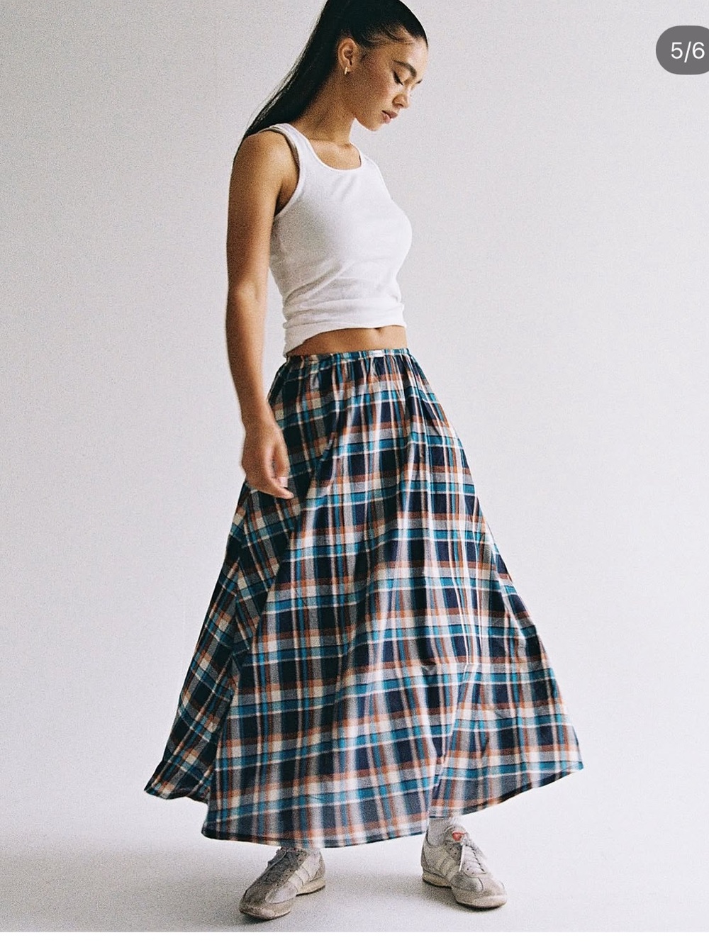 Rat boi Plaid Maxi dream Skirt turquoise brown tartan size large western prairie